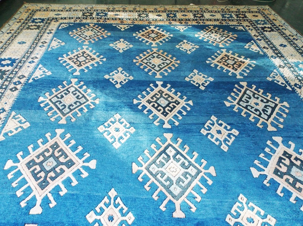 A Plush Wool, Hand Woven Peruvian Rug with Traditional Repeating ...