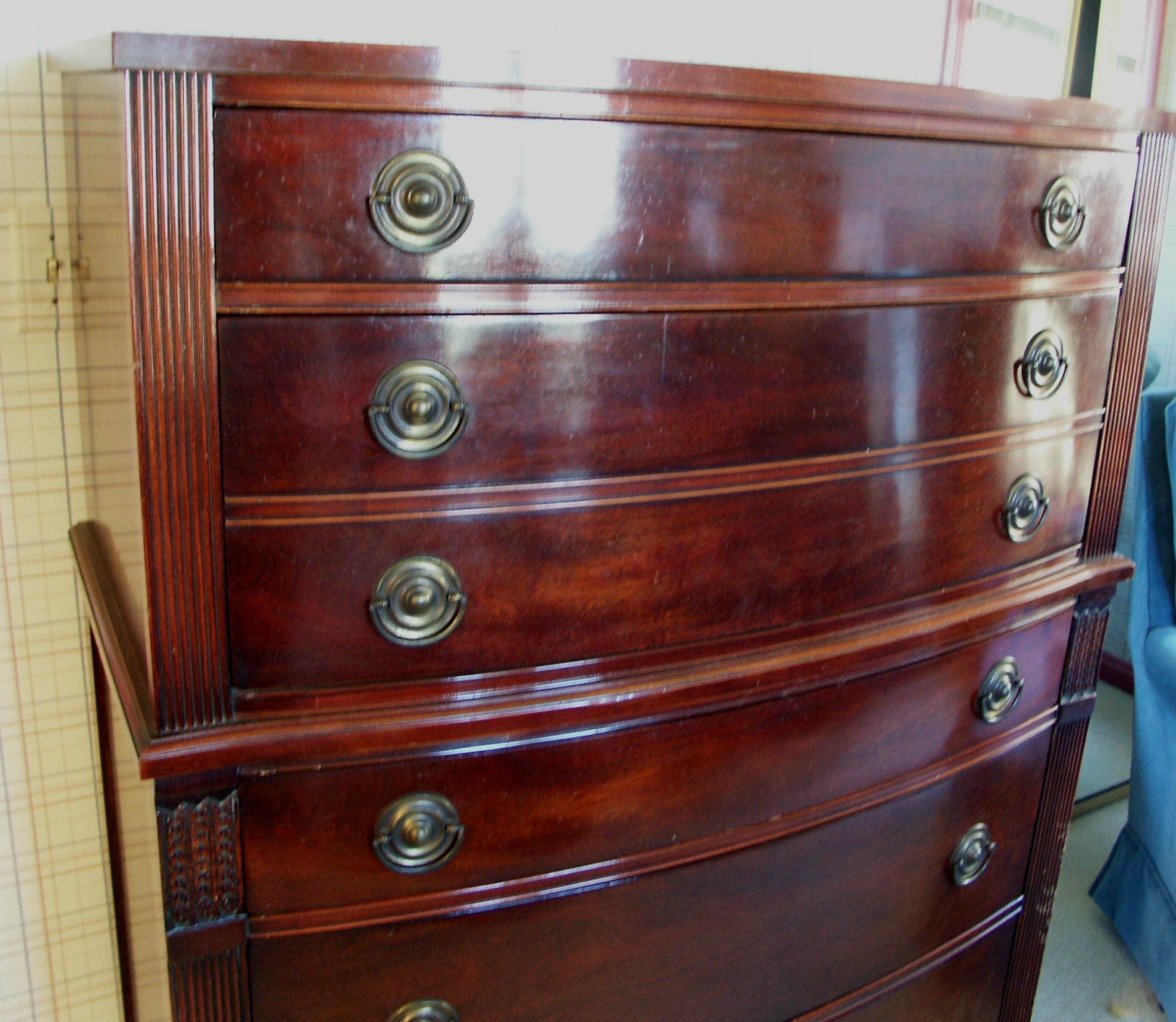 Vintage Federal Style Mahogany Finish High Boy Dresser EBTH