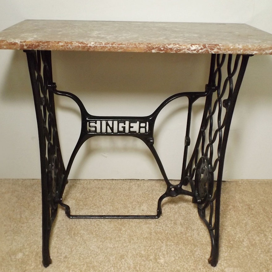 Vintage Singer Sewing Machine Base With Marble Top EBTH Unique Sewing Machine Stands Vintage Singer Sewing Machine Base With Marble Top EBTH Unique Sewing Machine Stands