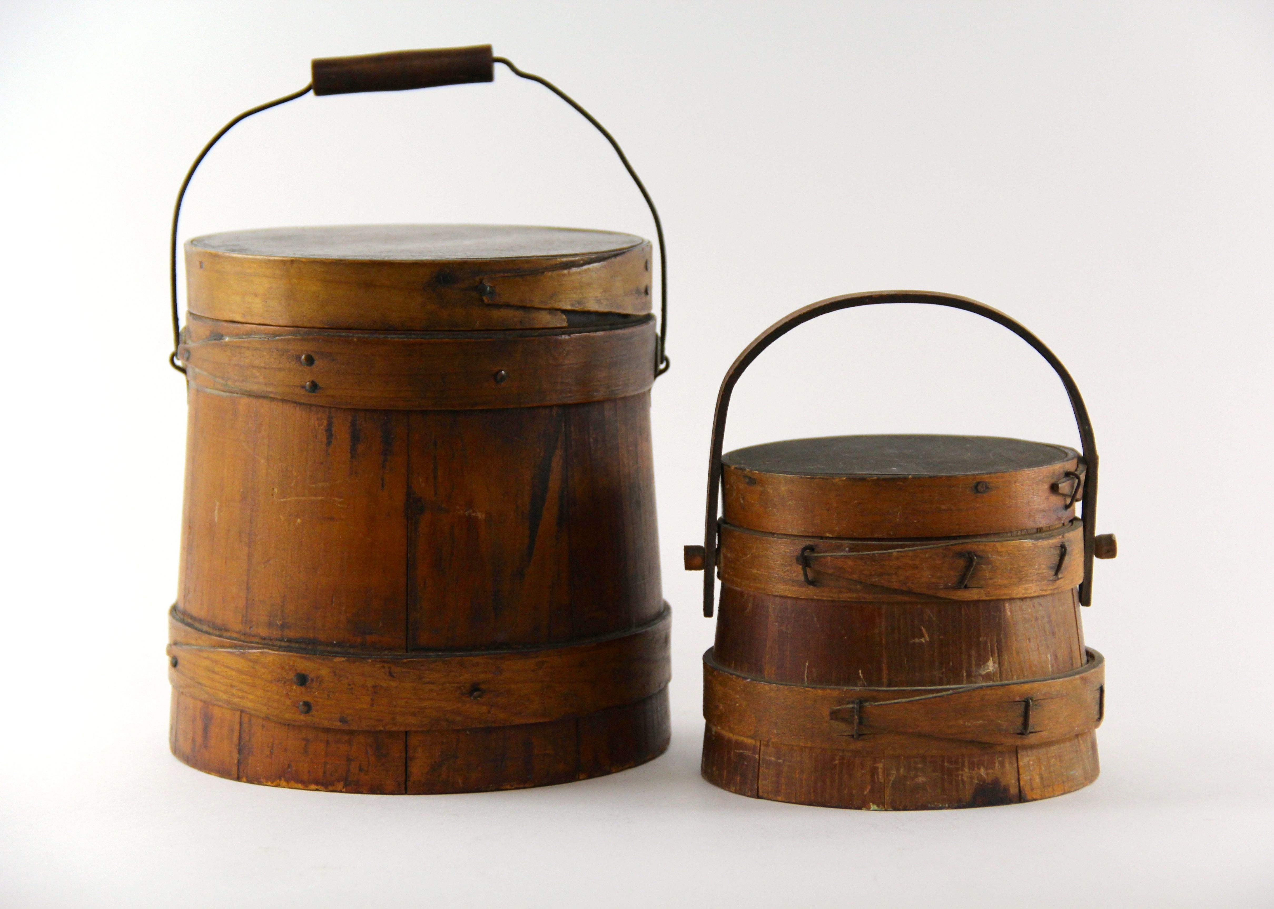 Two Antique Shaker Wooden Buckets with Lids EBTH