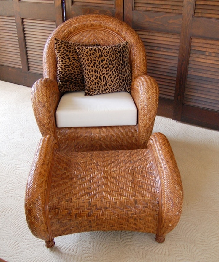 Pottery Barn Rattan Chair and Ottoman | EBTH