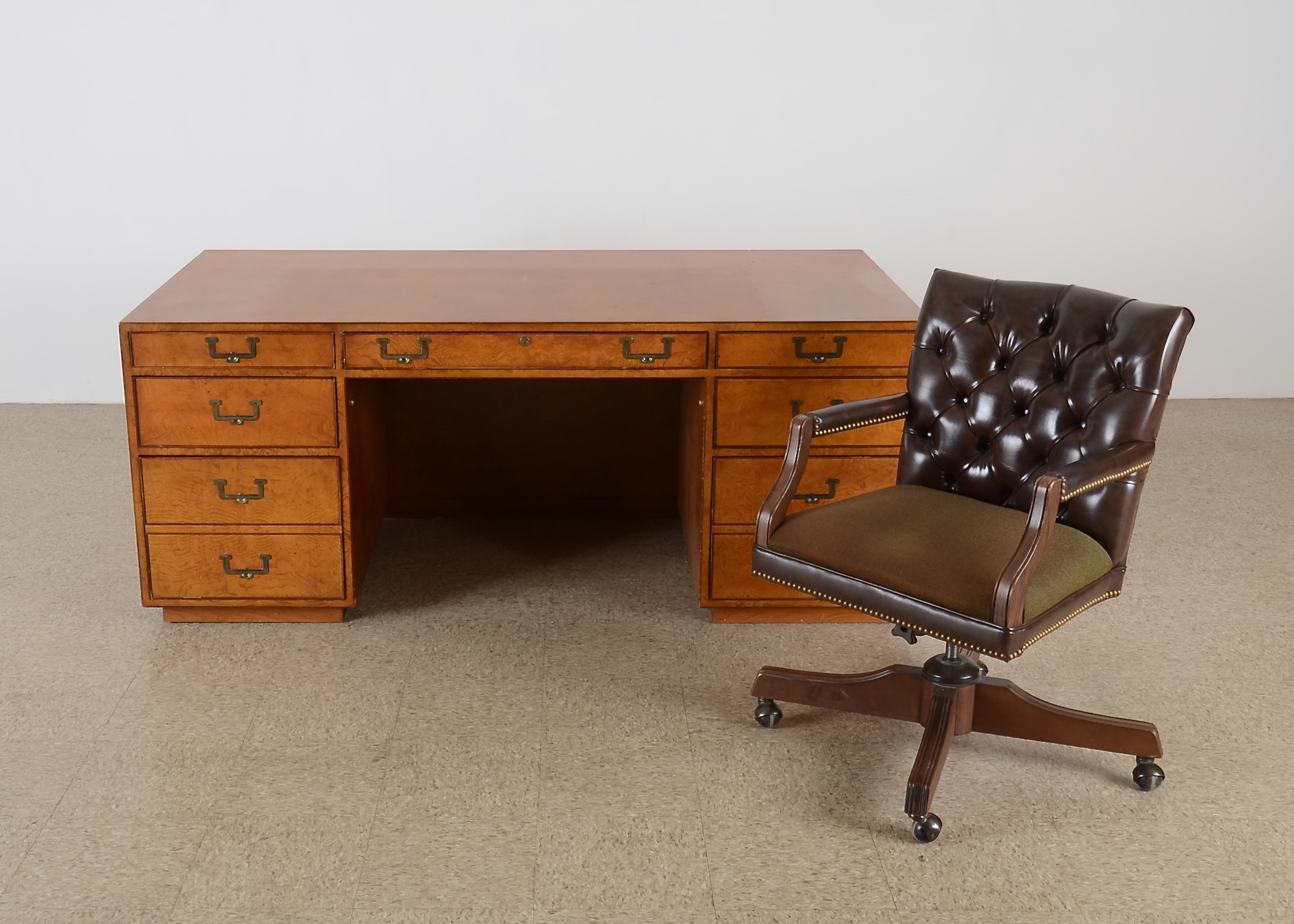 John Widdicomb Burled Walnut Executive Campaign Desk Ebth