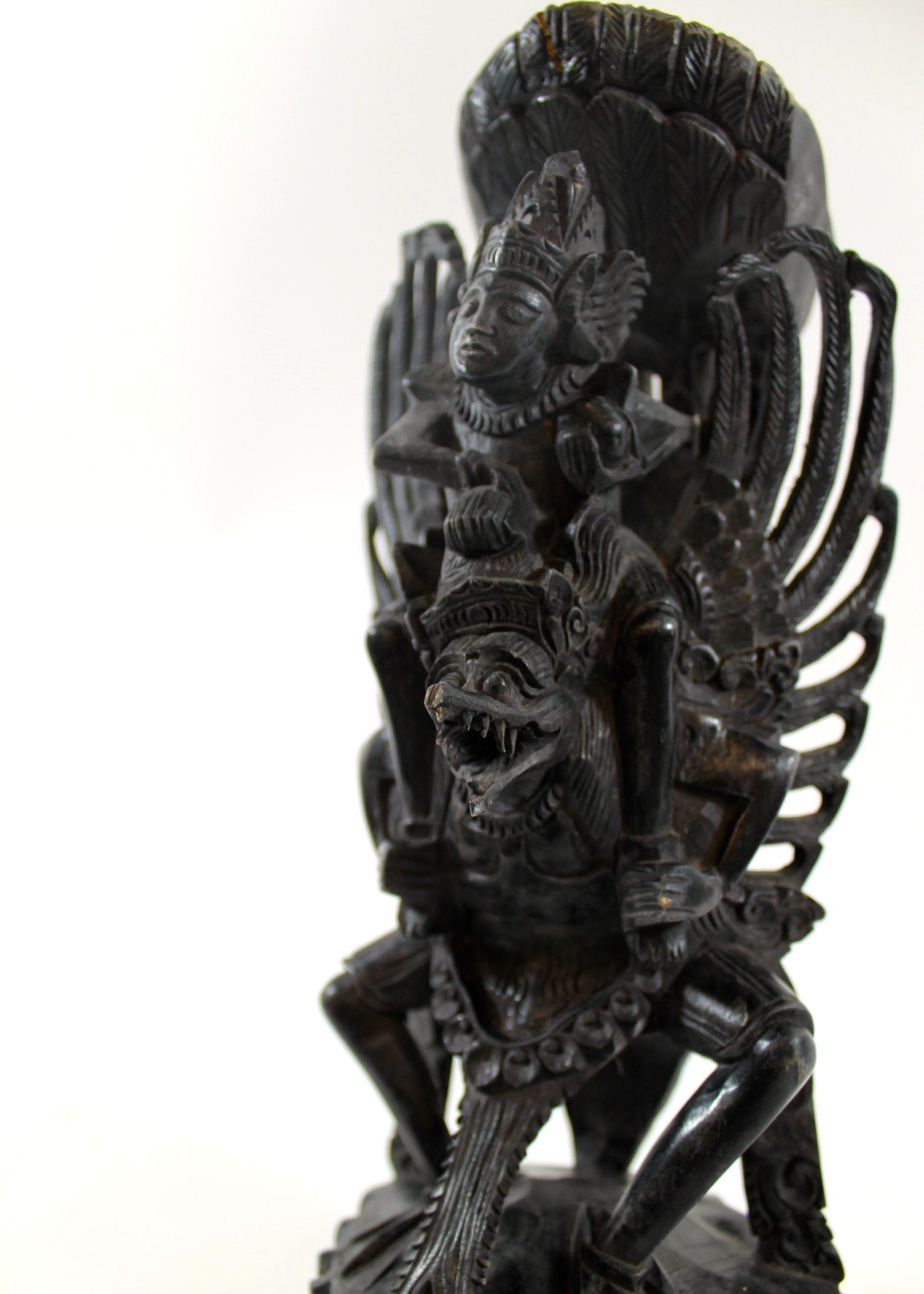 "Vishnu Riding Garuda" Indonesian Wood Sculpture EBTH
