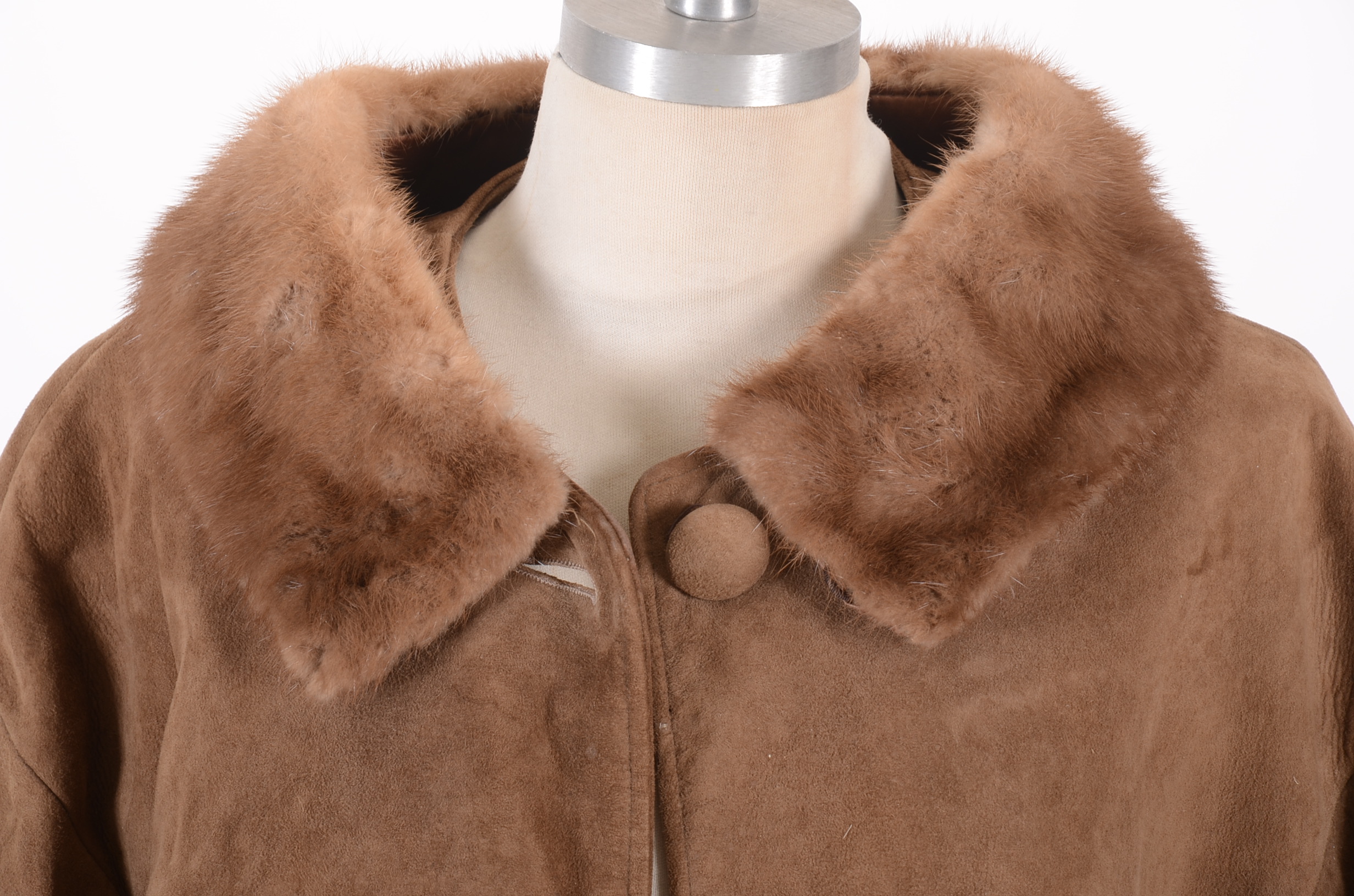 Vintage Soft Brown Suede Coat with Natural Mink Fur Collar EBTH