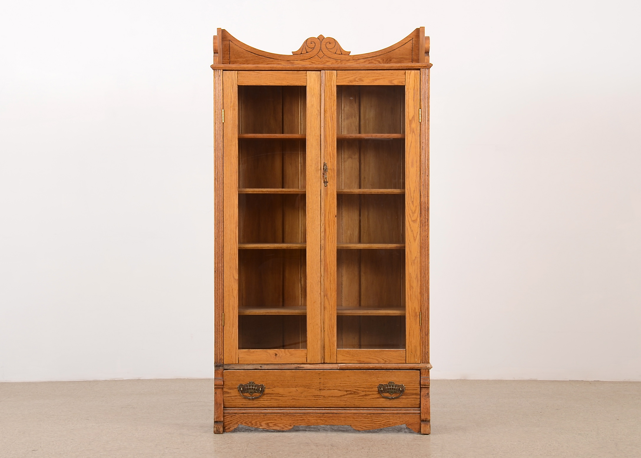 Antique Oak Glass Front Bookcase EBTH