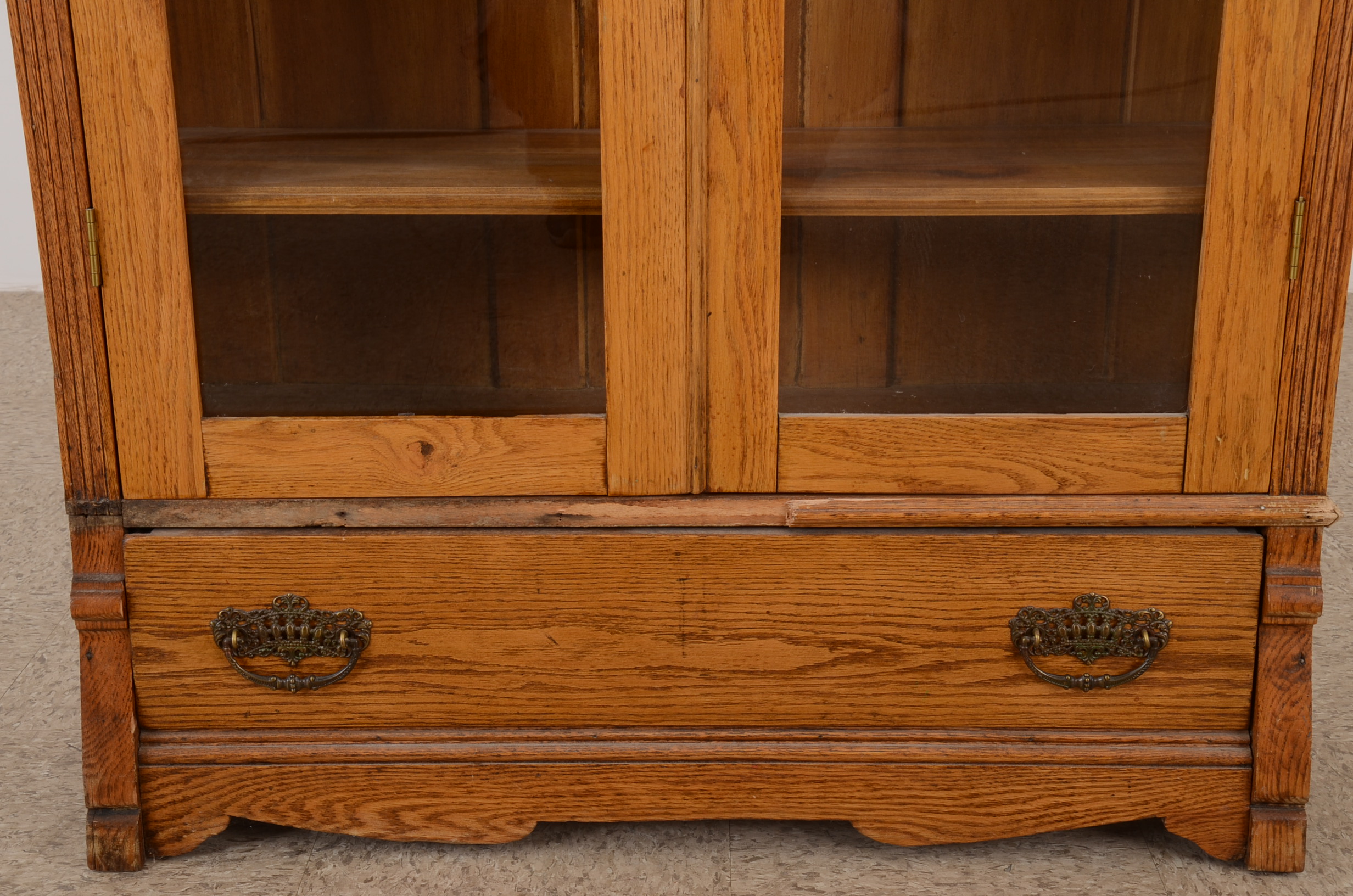 Antique Oak Glass Front Bookcase EBTH