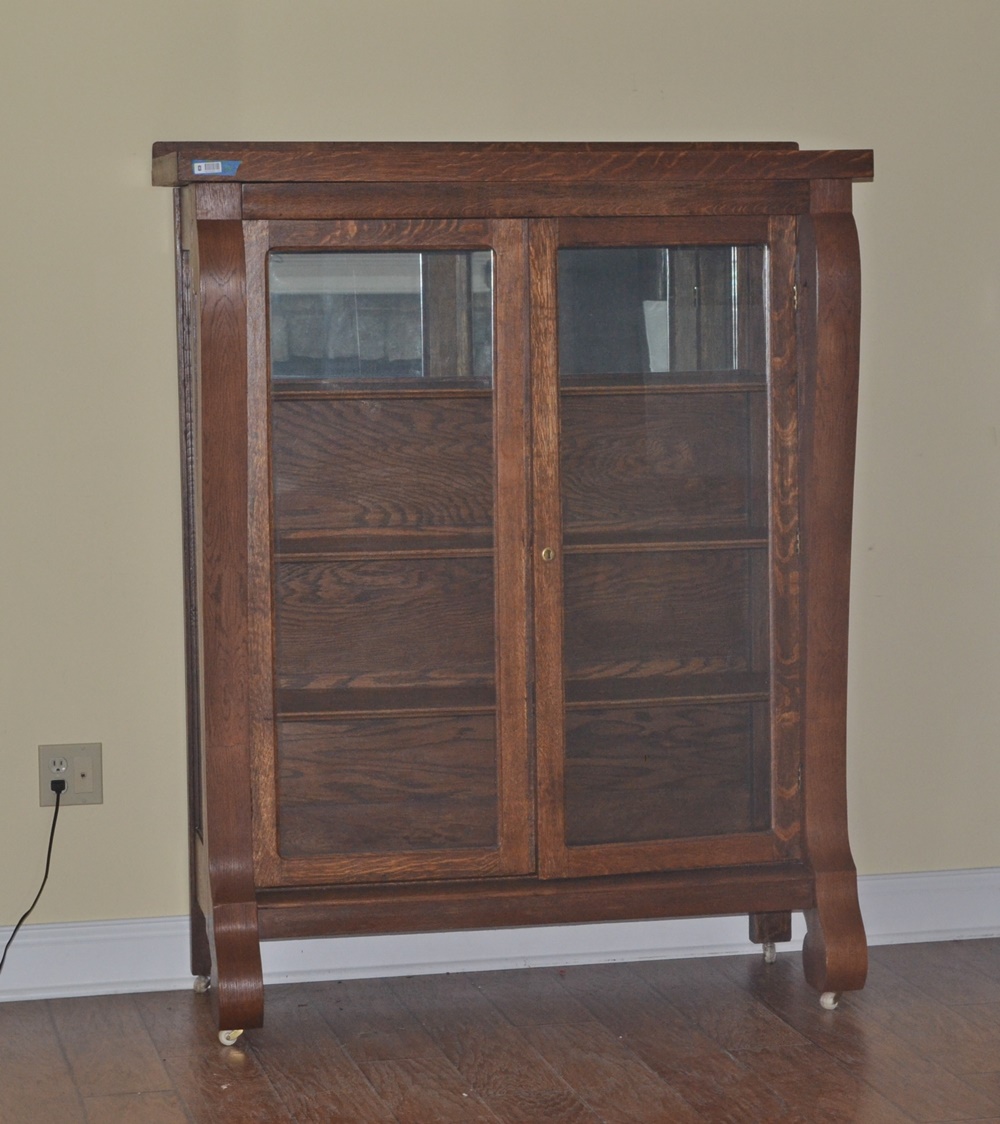 Vintage Oak Glass Front China Cabinet Ebth
