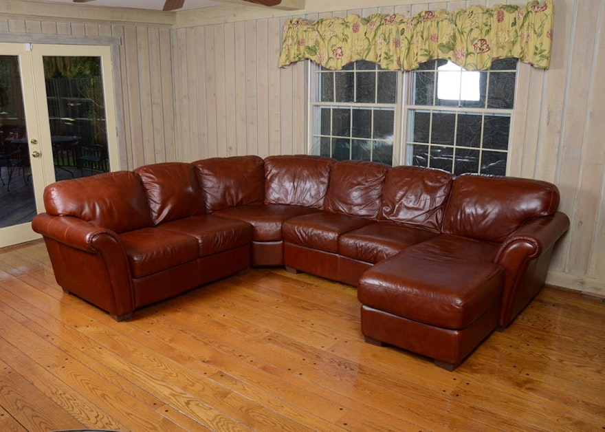 Chateau D Ax Brown Leather Sectional Sofa Ebth