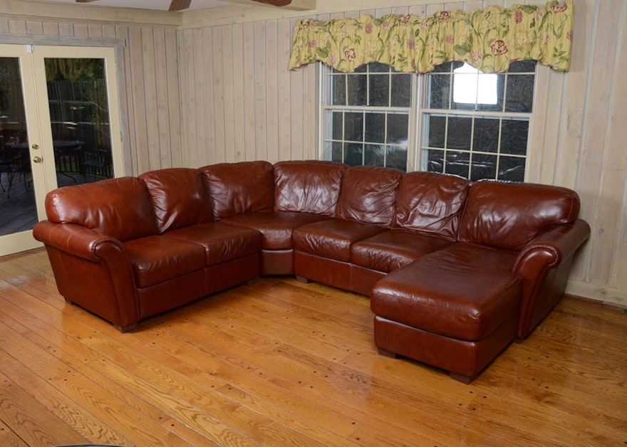 Chateau D'ax Brown Leather Sectional Sofa : EBTH - Chateau D'ax Brown Leather Sectional ...