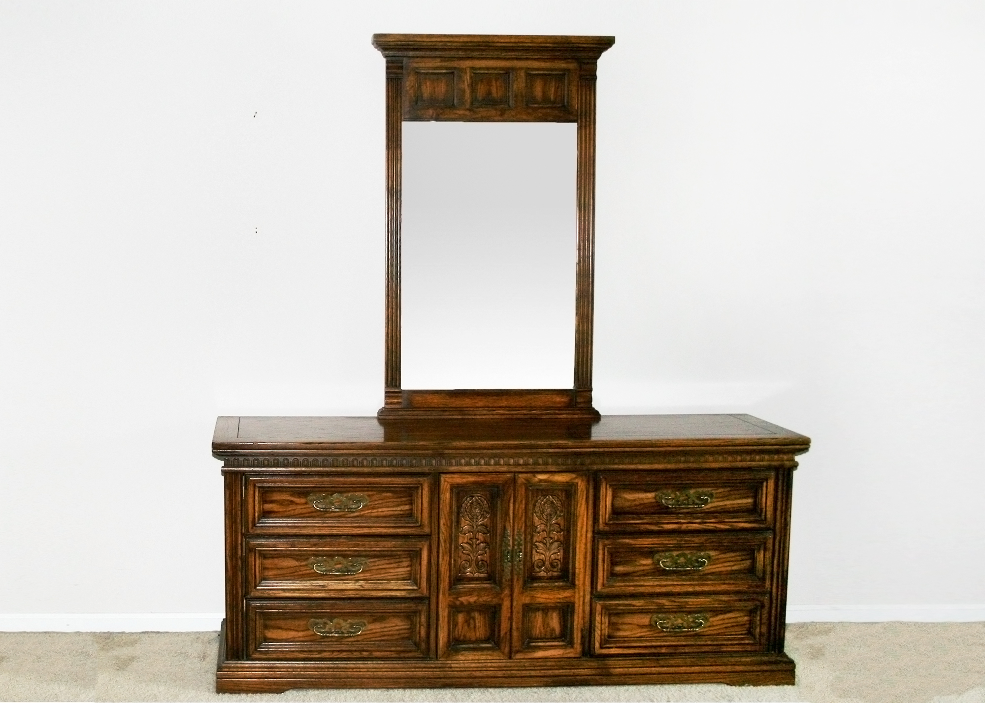 Large Spanish Style Dresser With Rectangular Mirror Ebth