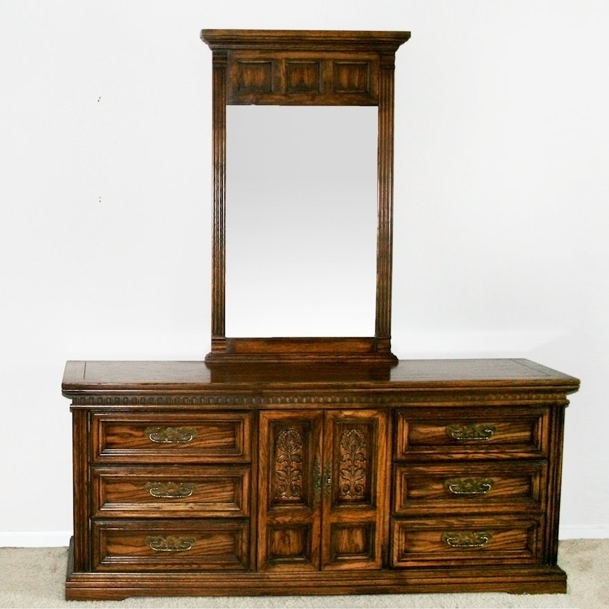 Large Spanish Style Dresser With Rectangular Mirror Ebth