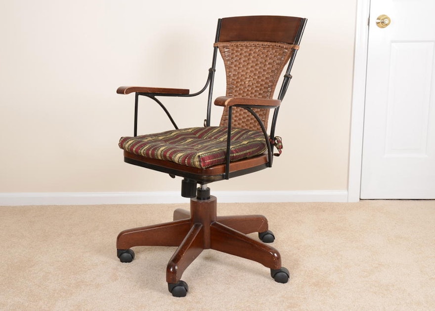 Pier One Wood And Wicker Office Chair Ebth