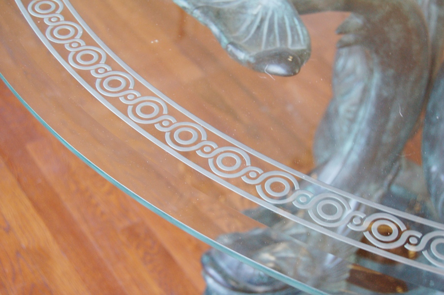MaitlandSmith Etched Glass Table Top on Bronze Sculpture Base EBTH
