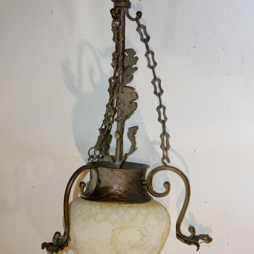 Antique Brass Chandelier with Glass Globe