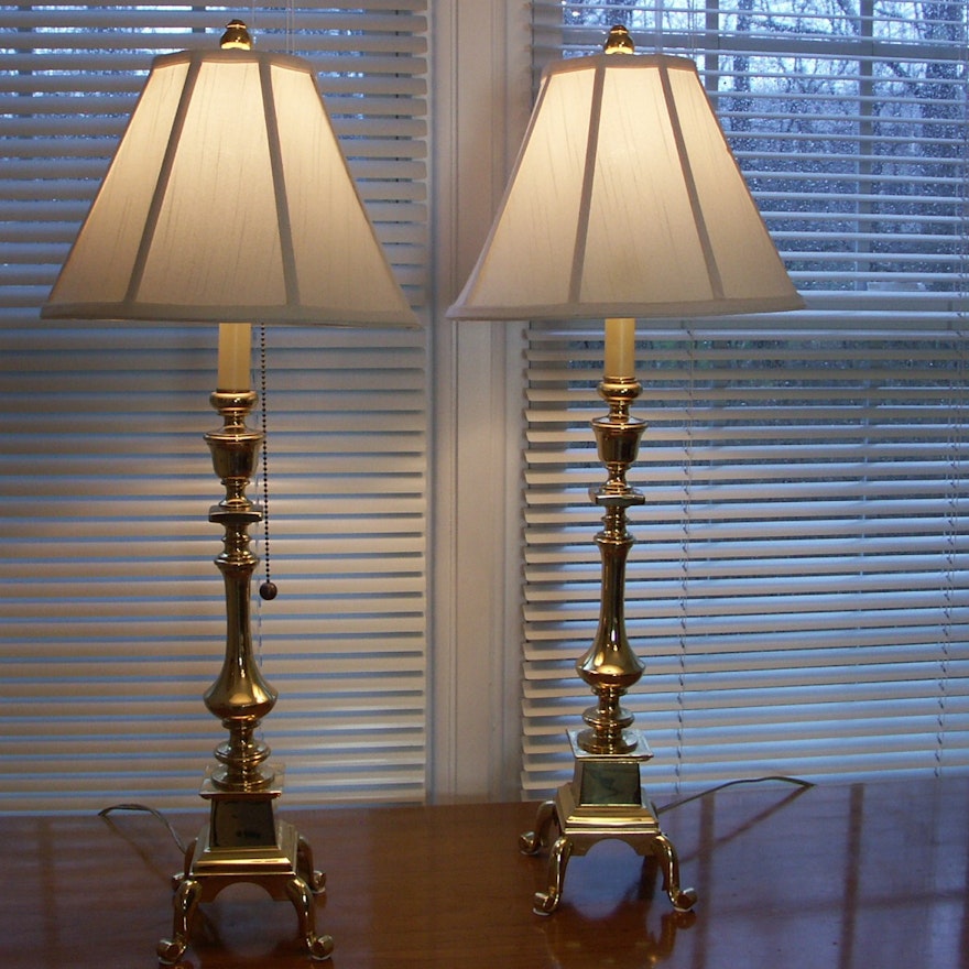 Two Brass Candlestick Lamps