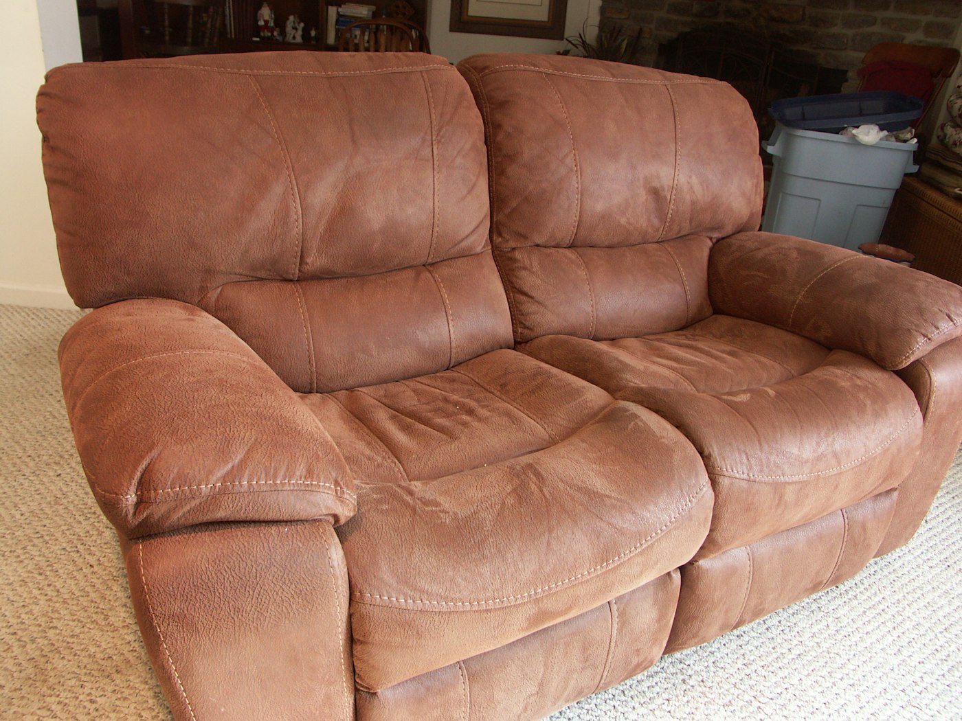 leather look microfiber reclining sofa