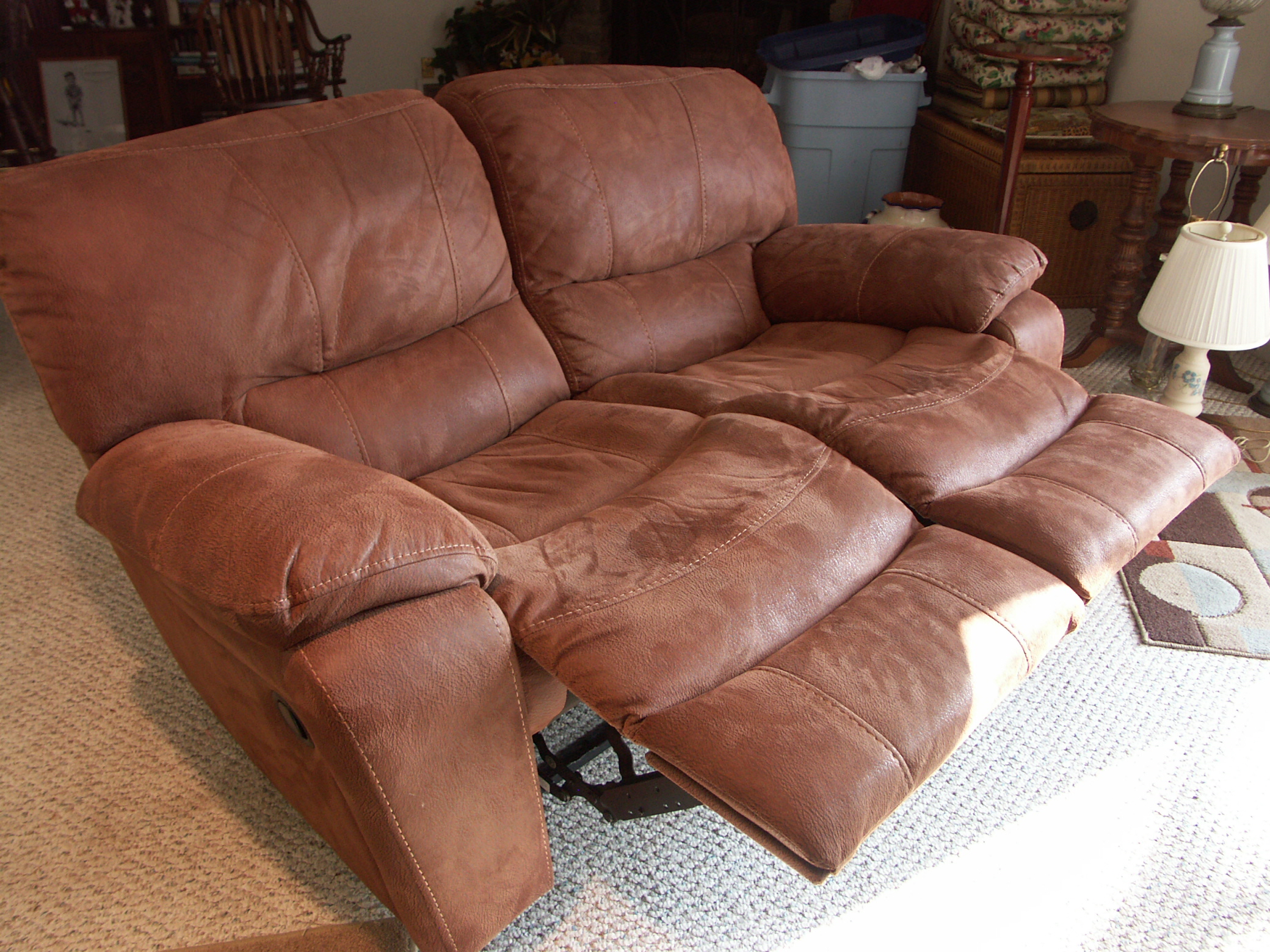Microfiber "Leather Look" Reclining Flexsteel Loveseat EBTH