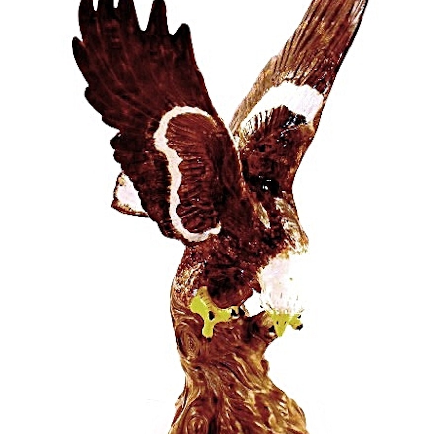 Hand-Painted Ceramic Sculpture of American Bald Eagle in Flight