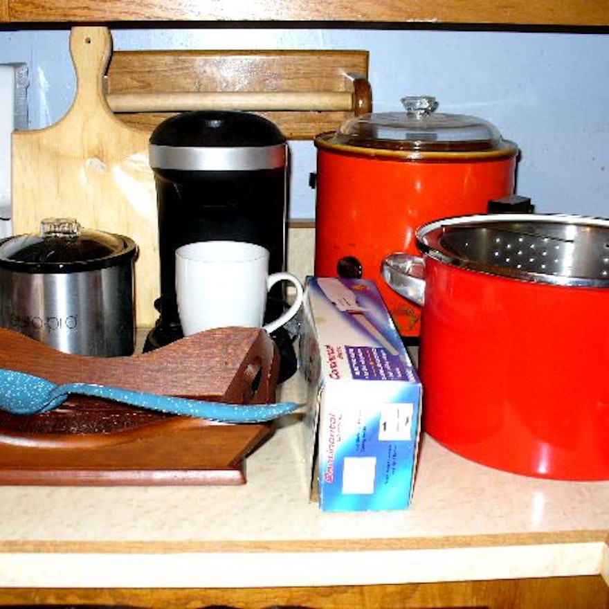 Large Collection of Kitchen Items, Bread Box, Stock Pot and More