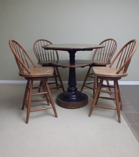 Antique Cast Iron Oak Tavern Table And Swivel Chairs