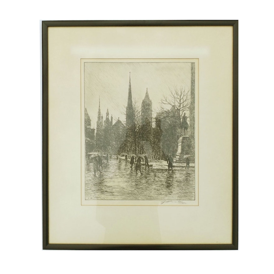 Pencil-Signed E.T. Hurley Etching, circa 1937