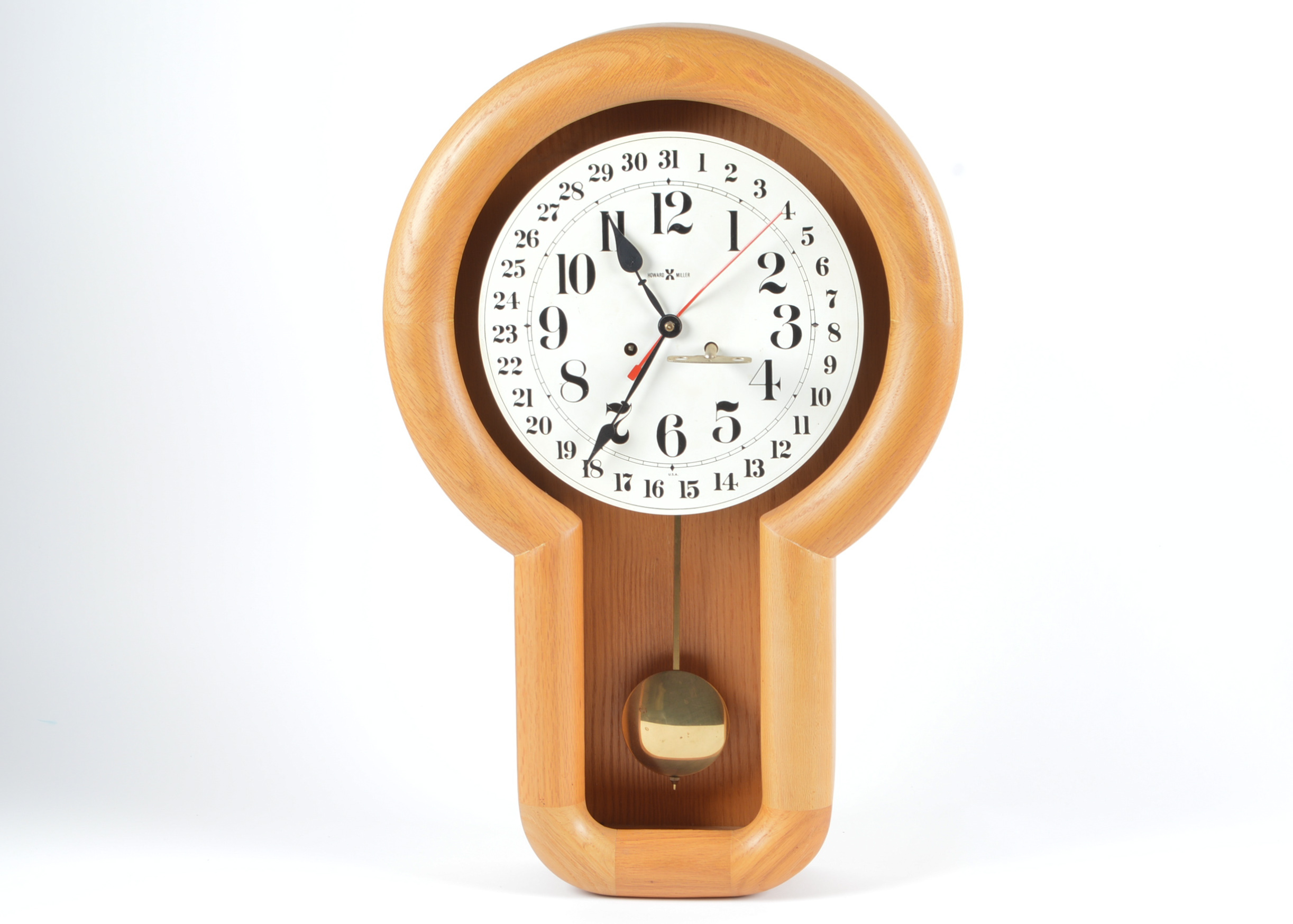 Vintage Howard Miller Oak Wall Clock with Eight Day Wind Pendulum EBTH