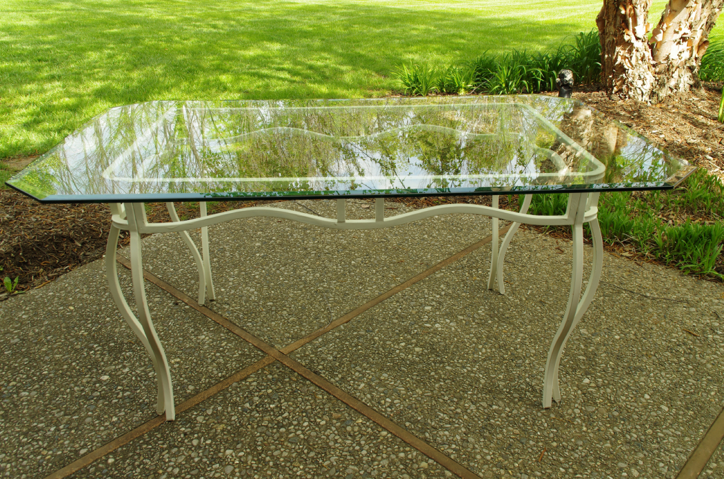 Cast Aluminum Glass Top Table with White Finish EBTH