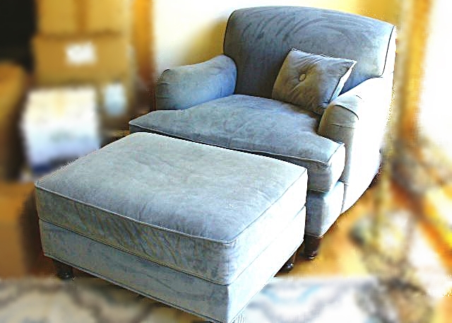 Overstuffed Armchair with Matching Ottoman and Accent Pillow EBTH