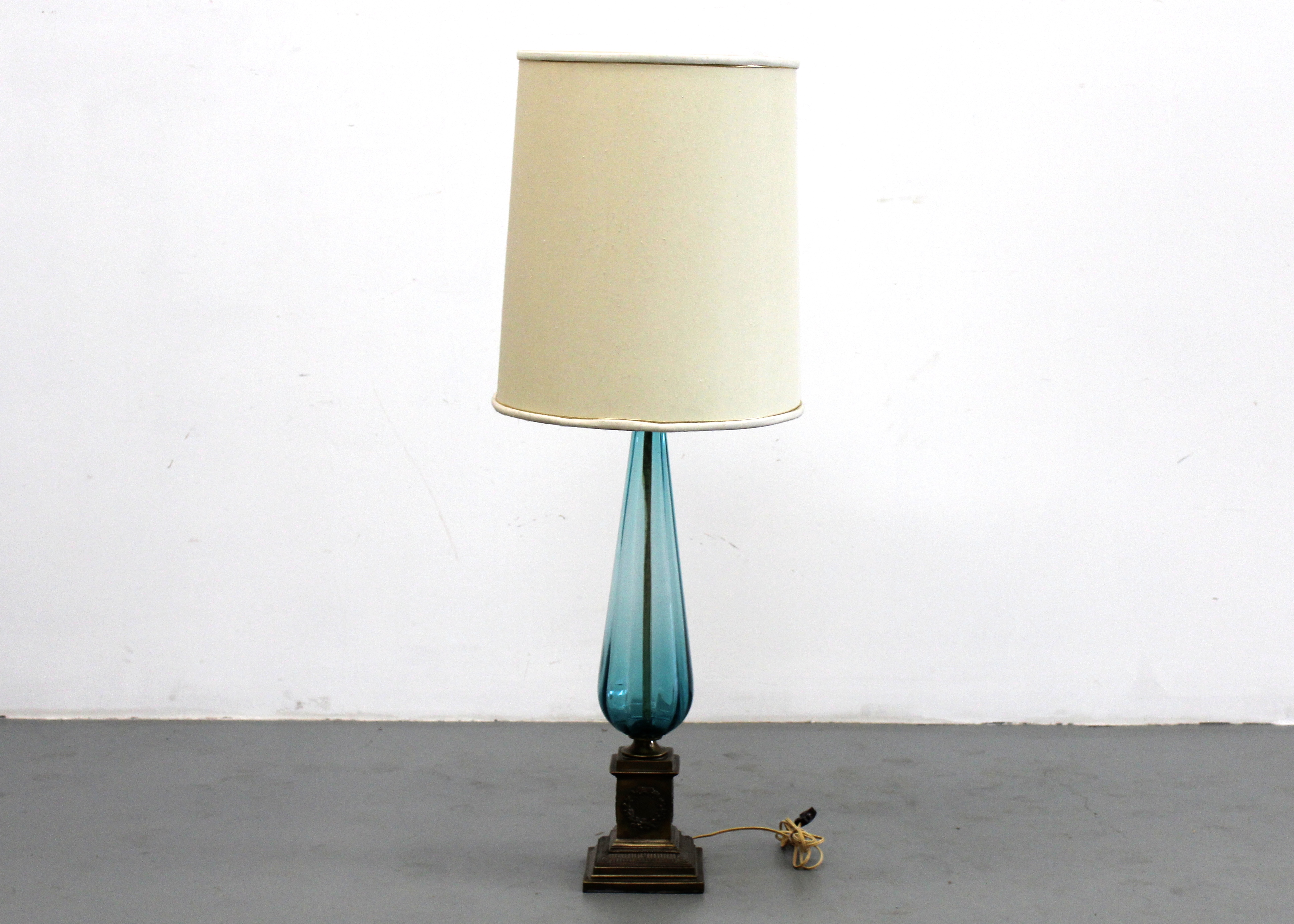 Vintage Blue Glass Table Lamp EBTH
