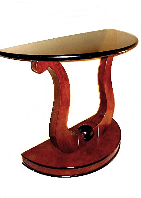 HalfMoon Wood Console Table with Lyre Legs and HalfMoon Base EBTH