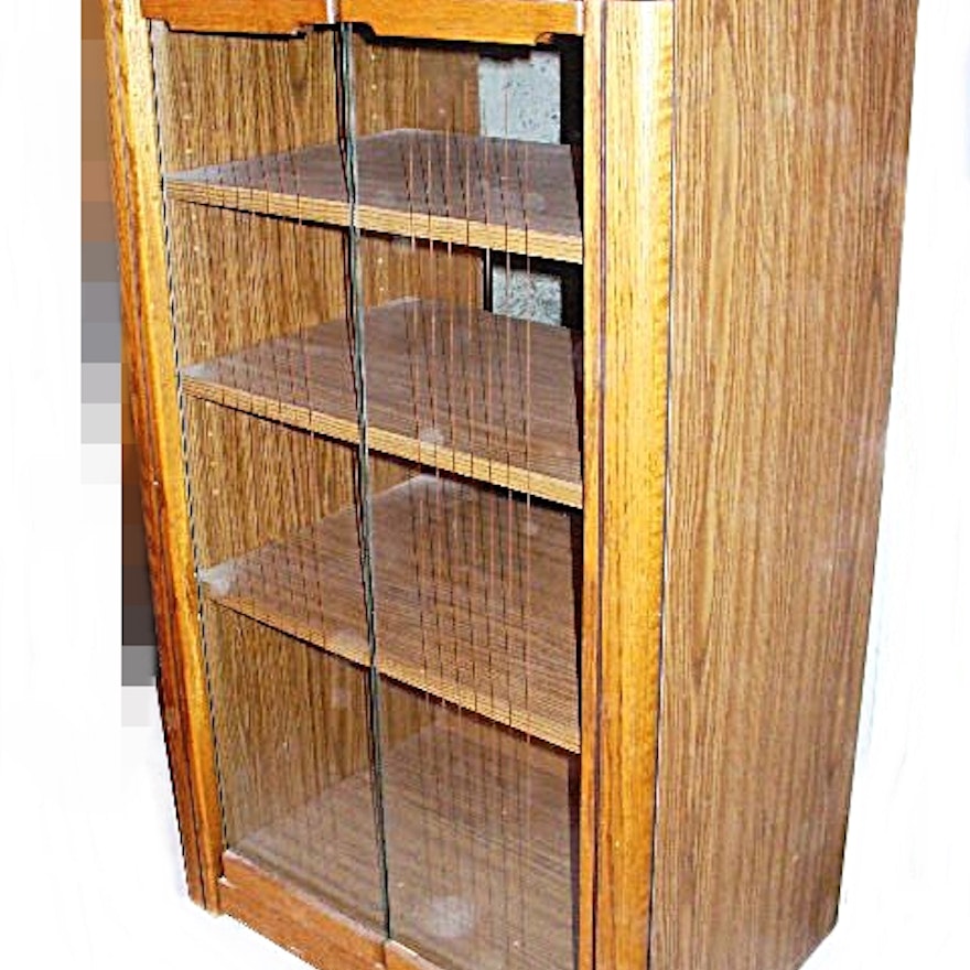 oak stereo cabinet with glass doors : ebth