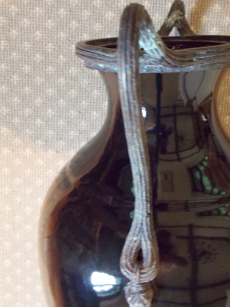 Large Decorative Black Porcelain Vase with Lid EBTH