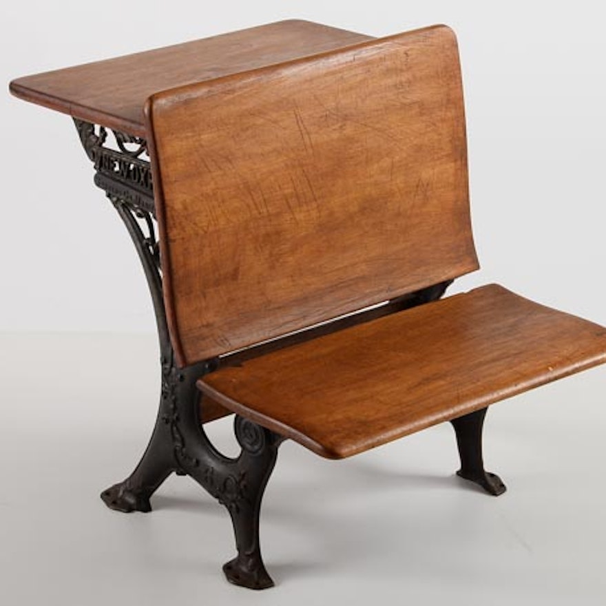 Antique New Oxford Cast Iron And Oak School Desk Ebth New Oxford Antique School Desk