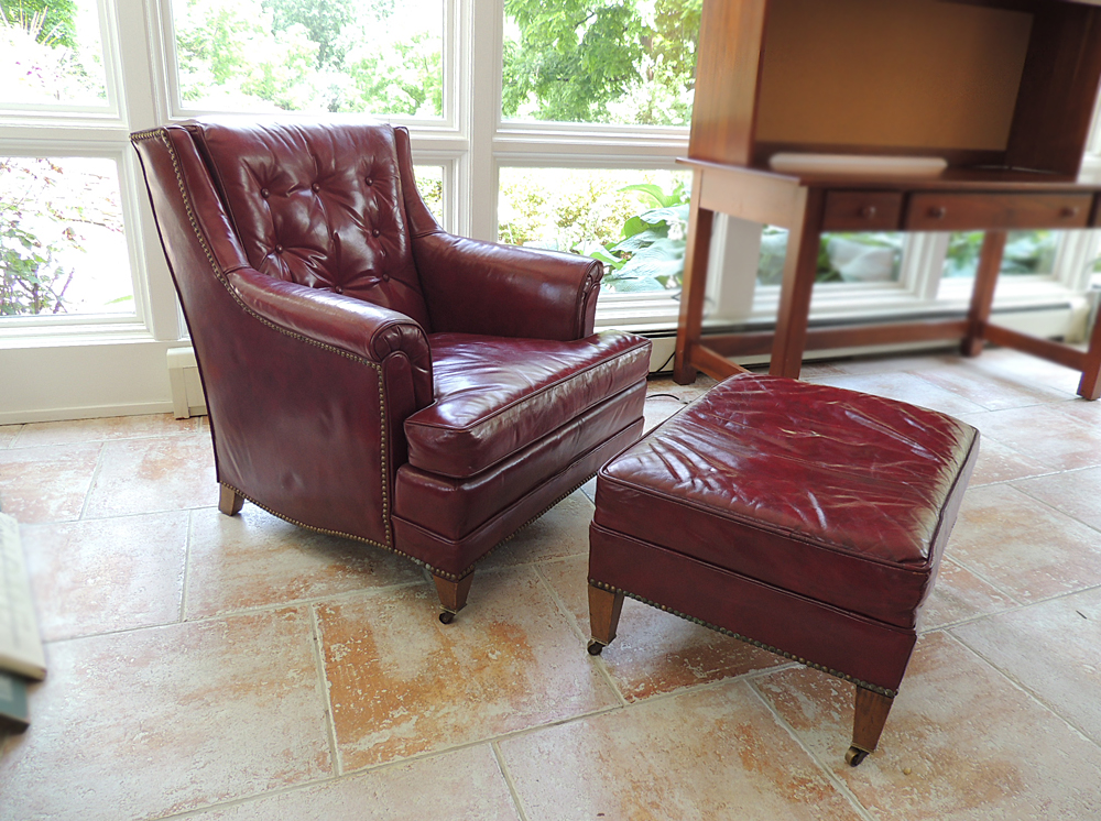 Heritage Oxblood Red Leather Chair and Ottoman | EBTH