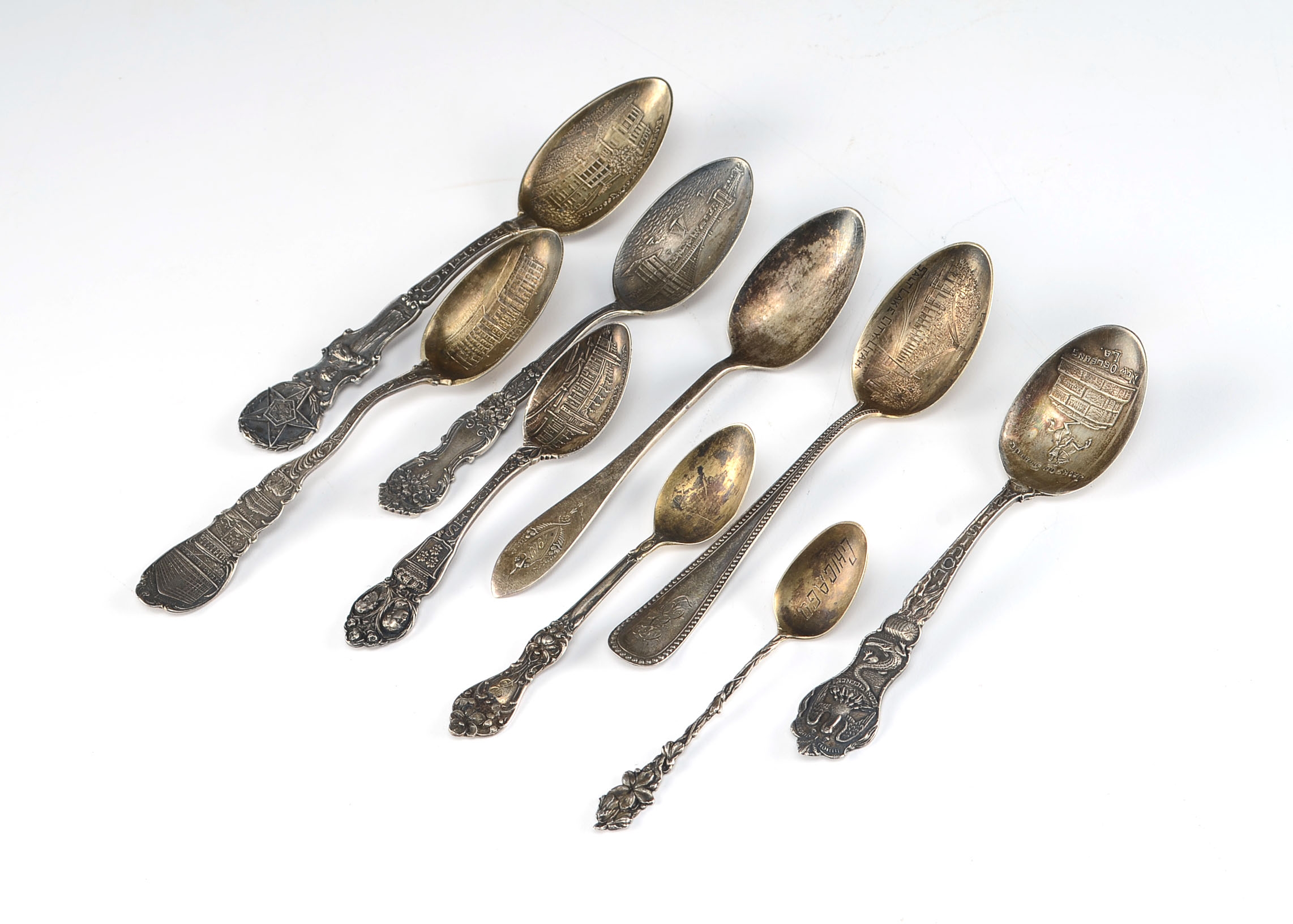 Nine Antique Sterling Silver Souvenir Spoons EBTH