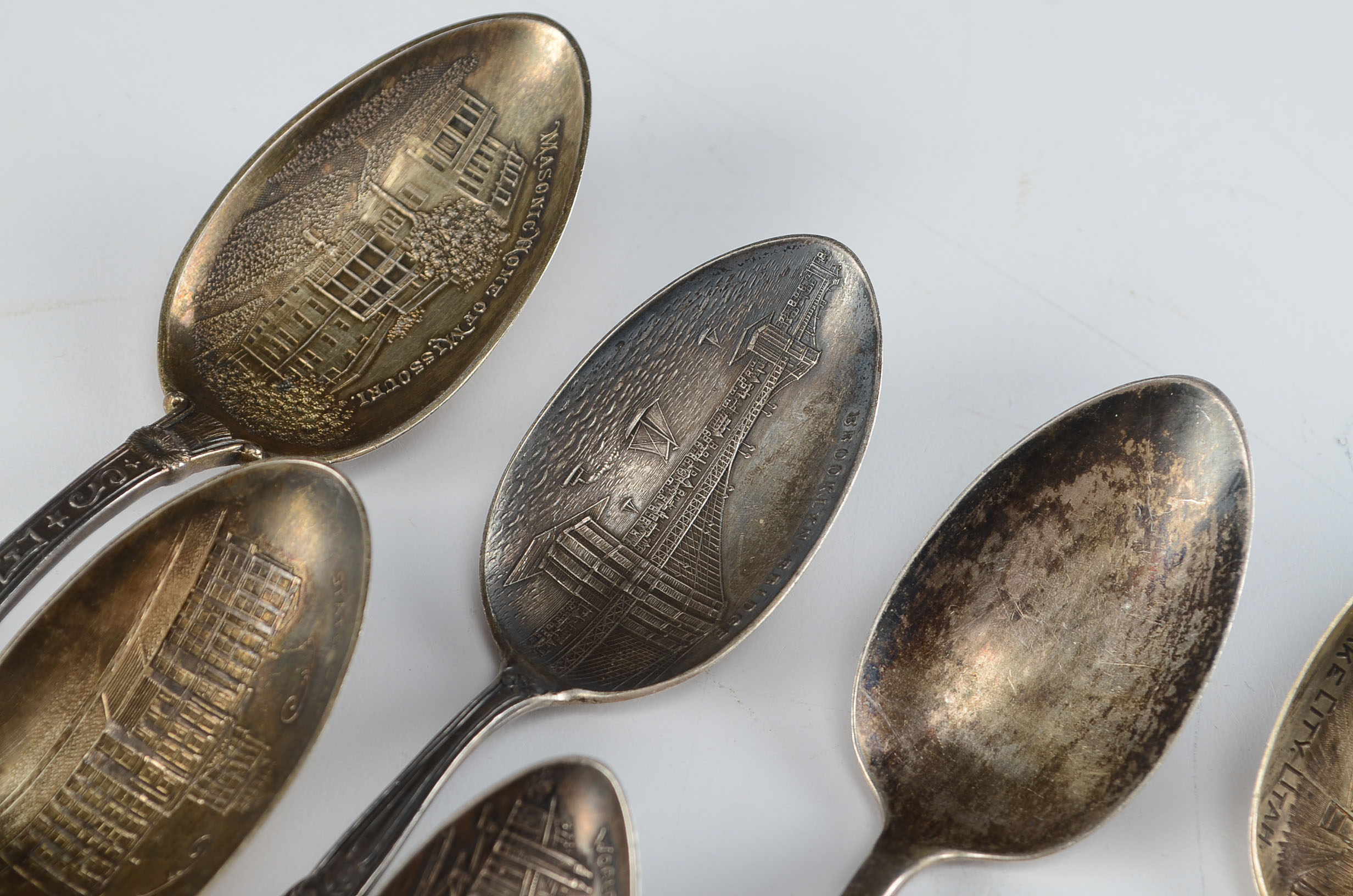 Nine Antique Sterling Silver Souvenir Spoons EBTH