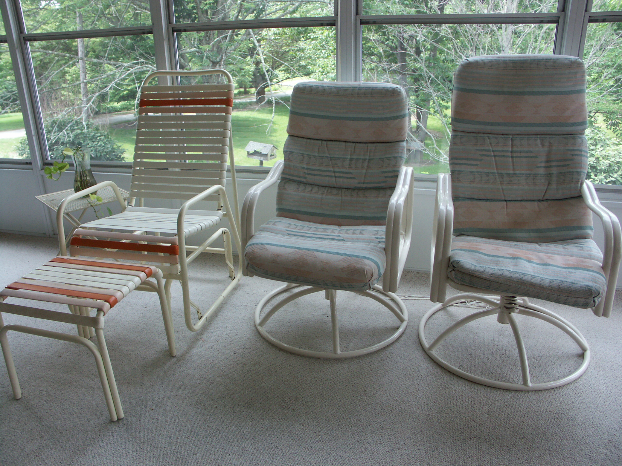 Two Swivel Patio Chairs, Vinyl Chair and Ottoman EBTH