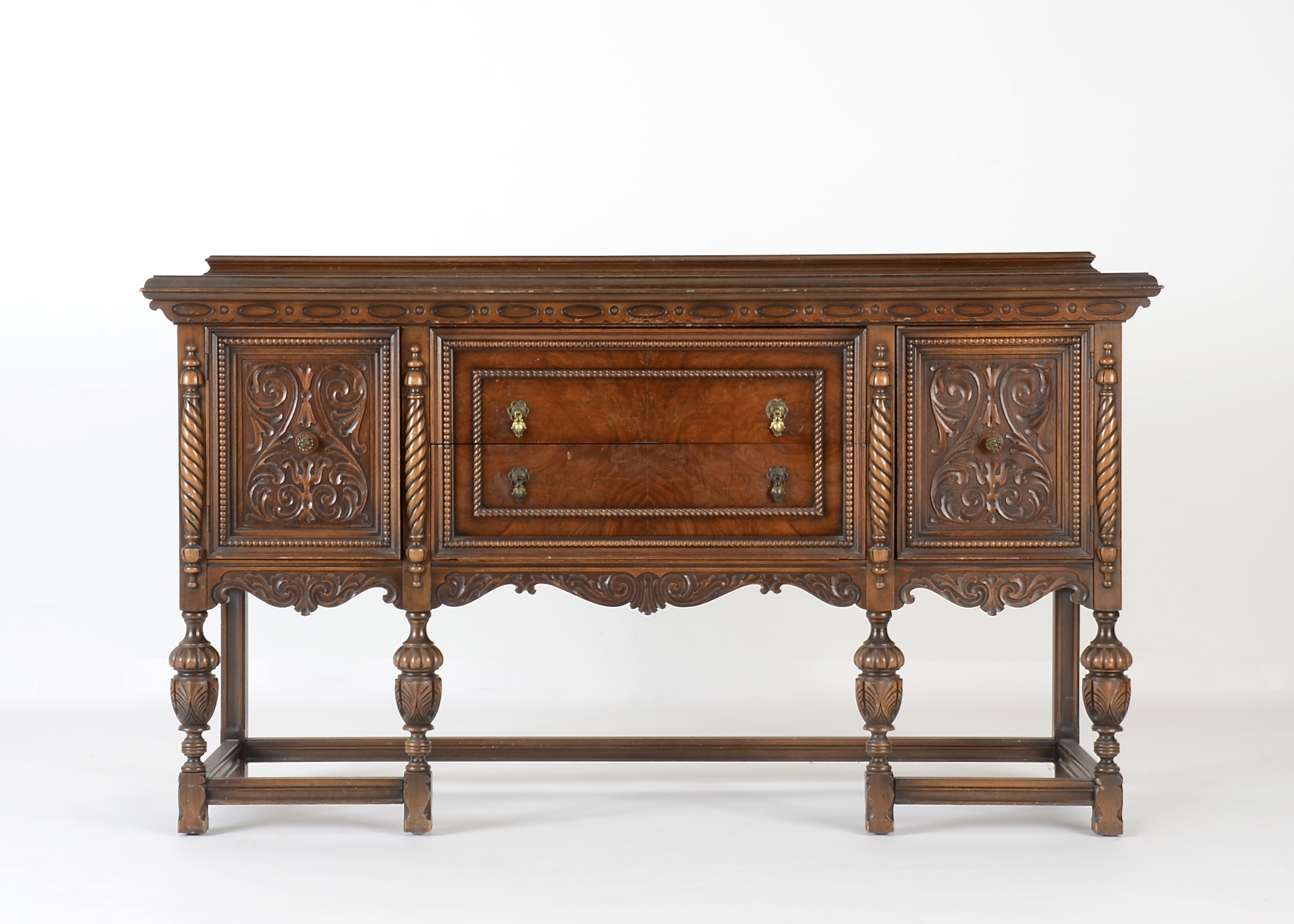 Jacobean Style Walnut Veneer Buffet Table Ebth