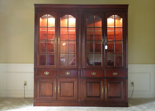 Mahogany Lighted China Cabinet with Glass Doors and ...