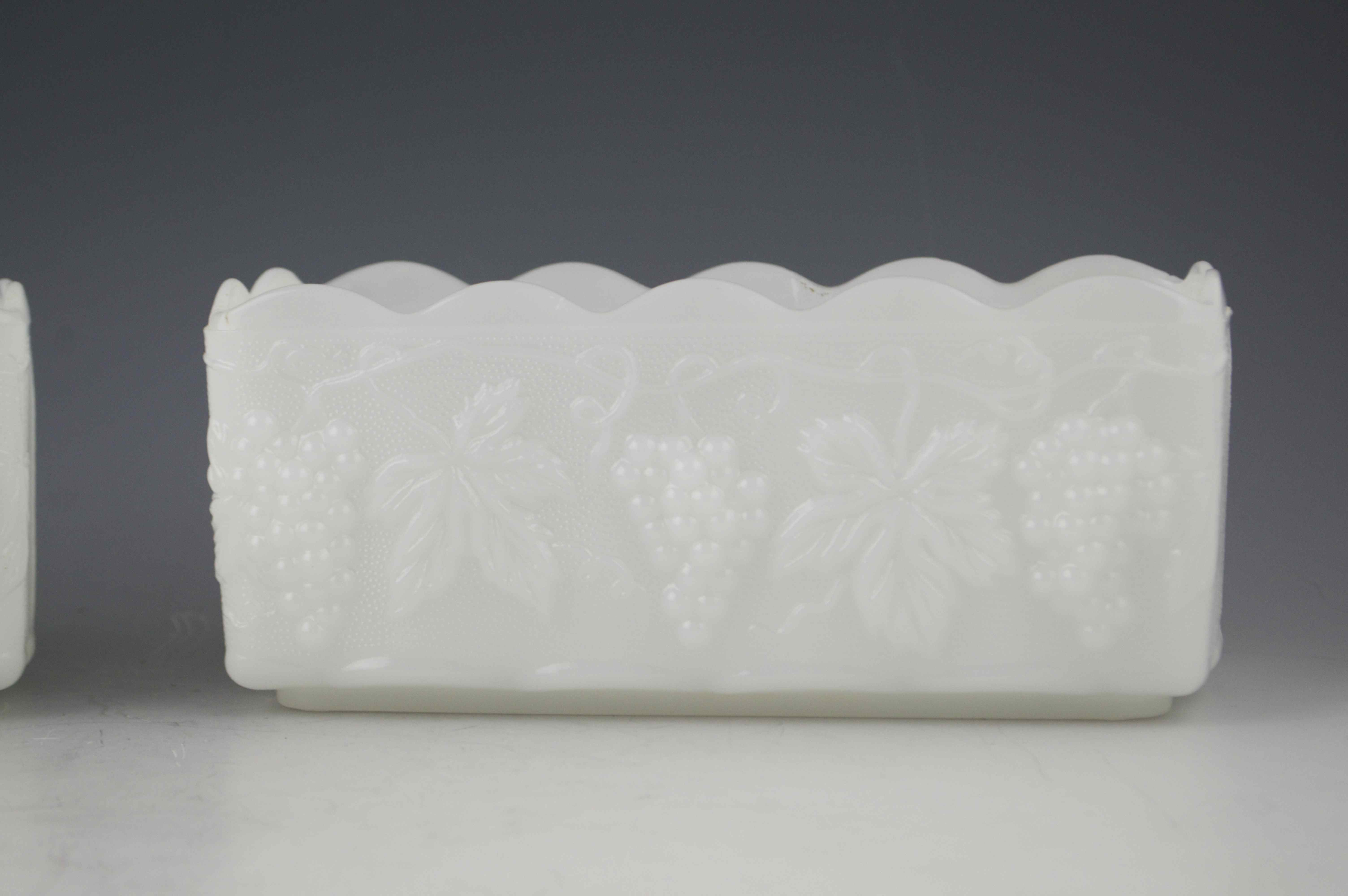 Pair of Rectangle Shaped White Milk Glass Serving Dishes EBTH