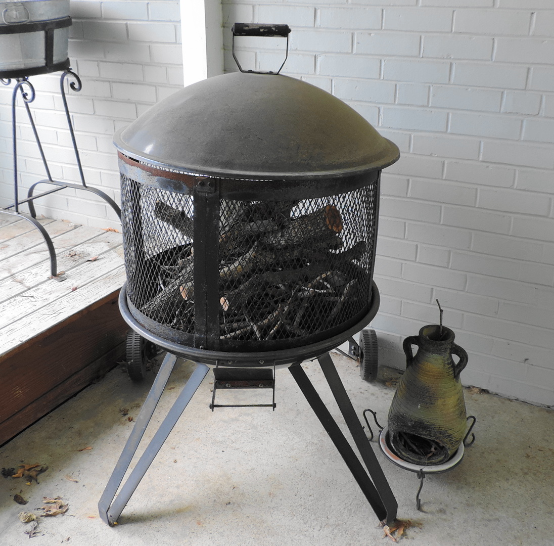 Outdoor Fire Pit And Miniature Chiminea Ebth