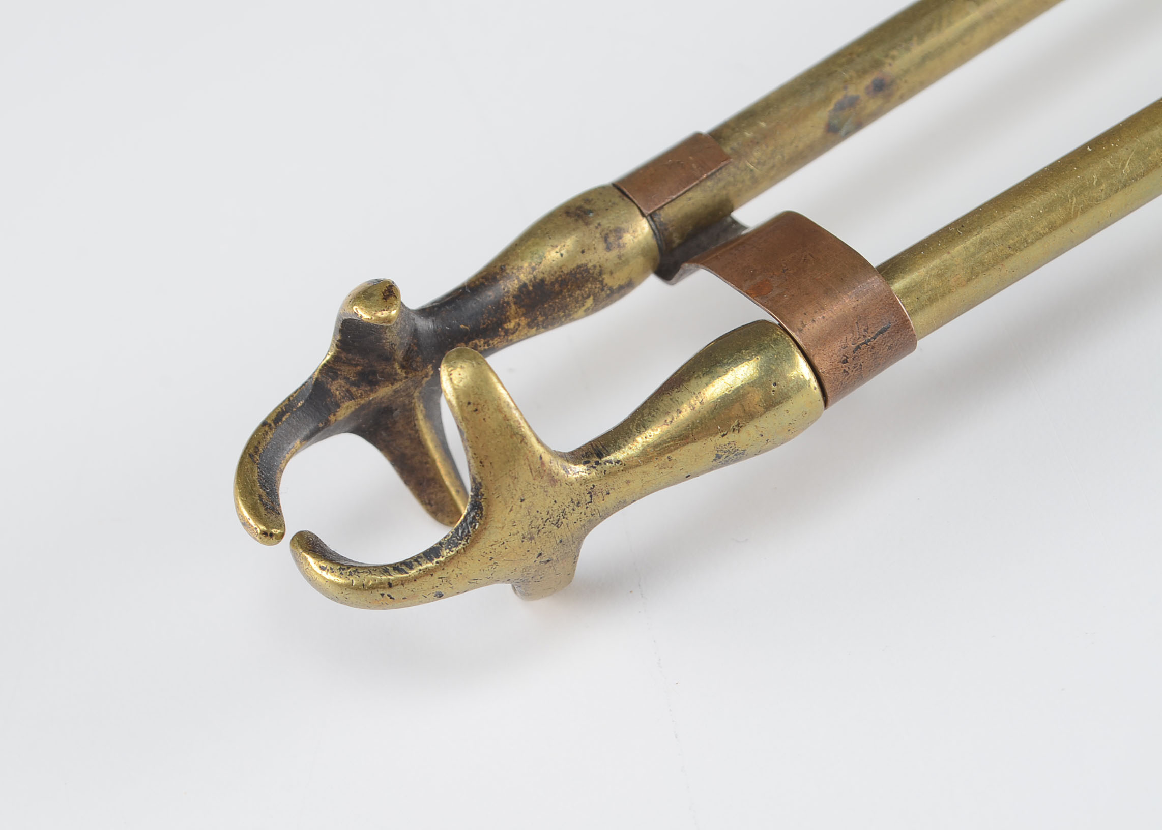 Antique Brass Fireplace Ember Tongs and Copper Kettle EBTH