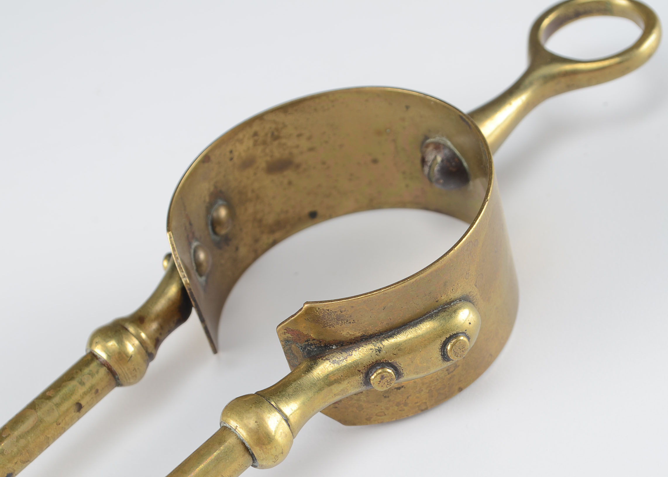 Antique Brass Fireplace Ember Tongs and Copper Kettle EBTH