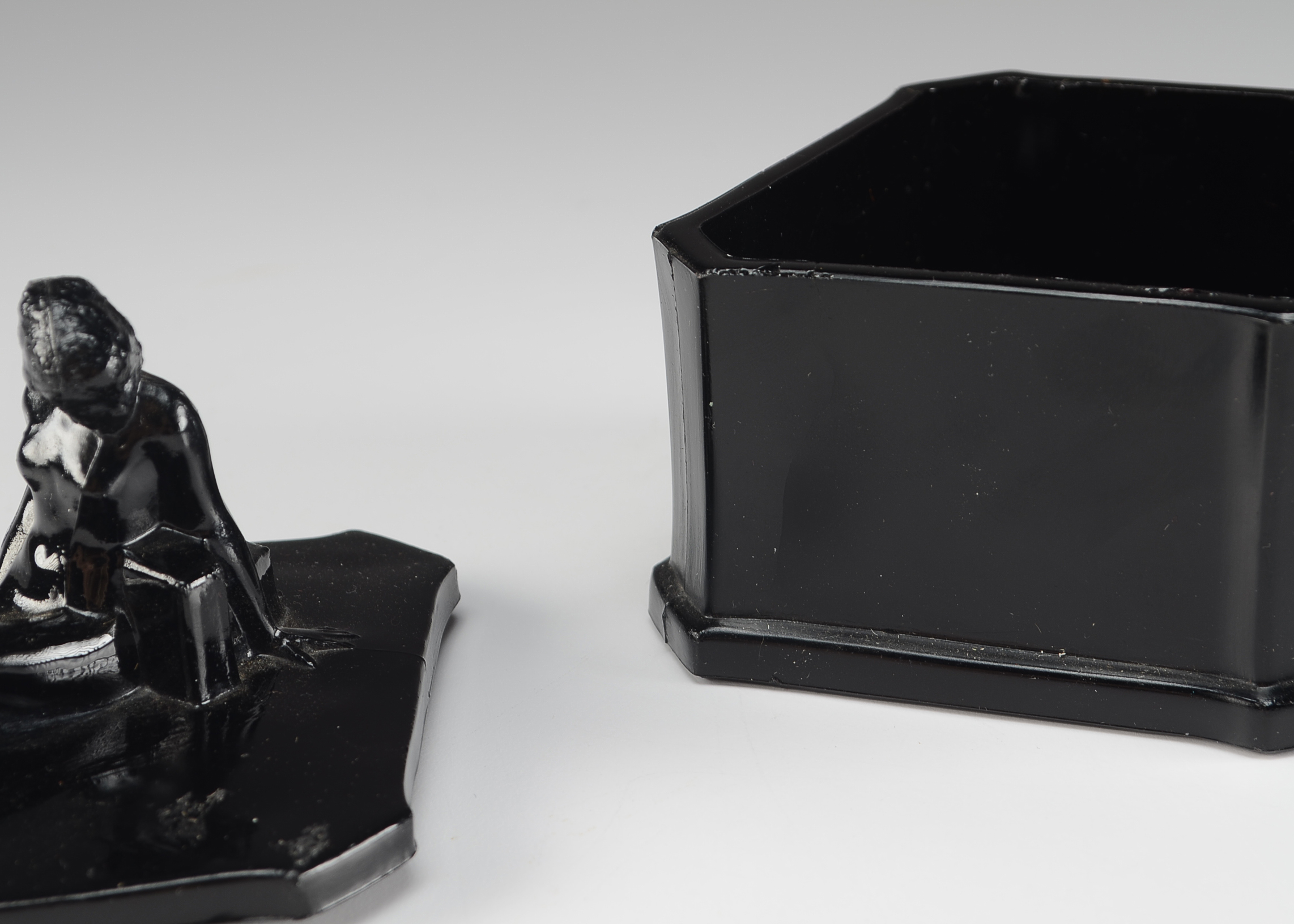 Art Deco Black Glass Powder Jar EBTH