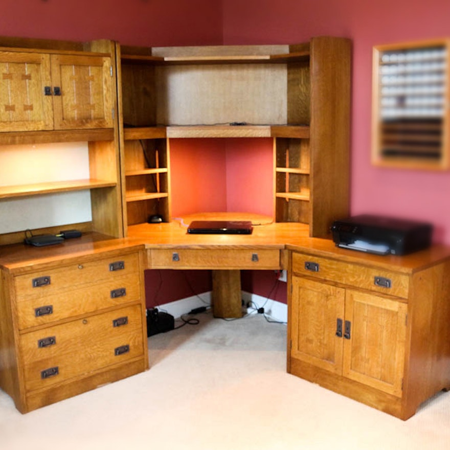 Stickley Mission Collection Corner Desk With Filing Cabinet Ebth