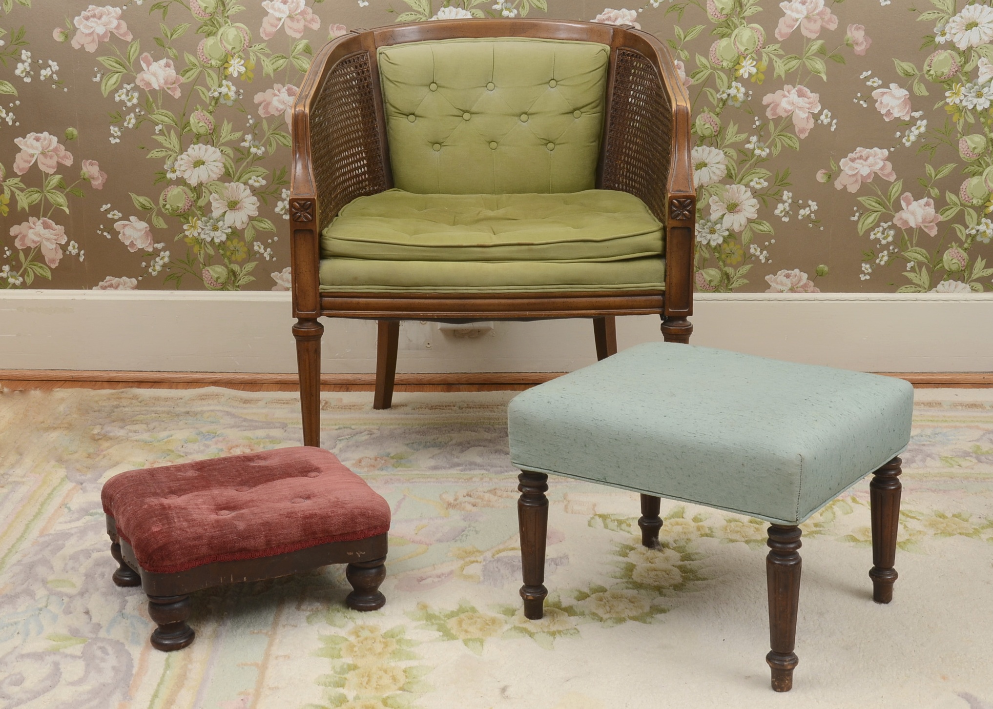 Rattan Side Chair and Footstools EBTH