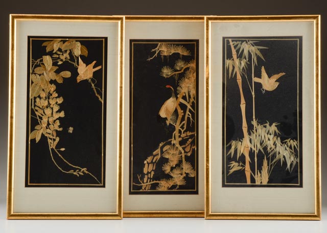 Set of Three Chinese Wheat Straw Artwork Pictures EBTH