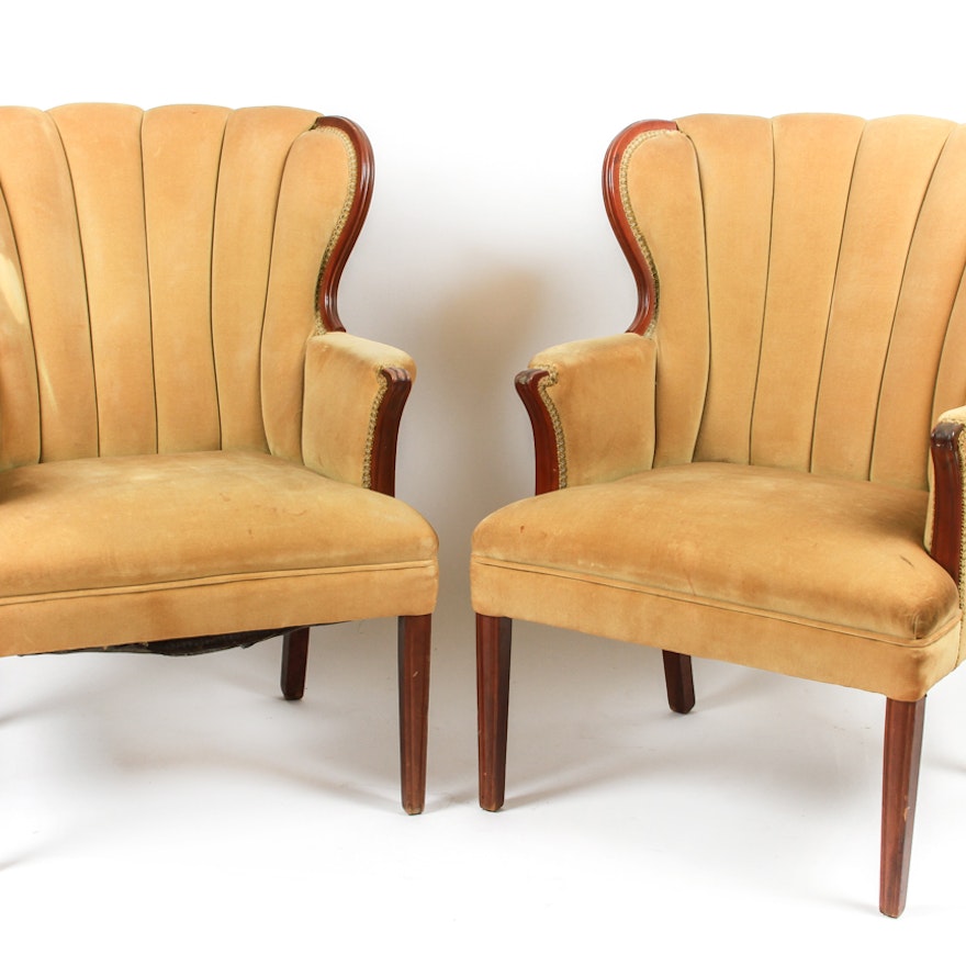 Pair Of Mid Century Vintage Channel Back Chairs Ebth Pair Of Mid Century Vintage Channel Back Chairs
