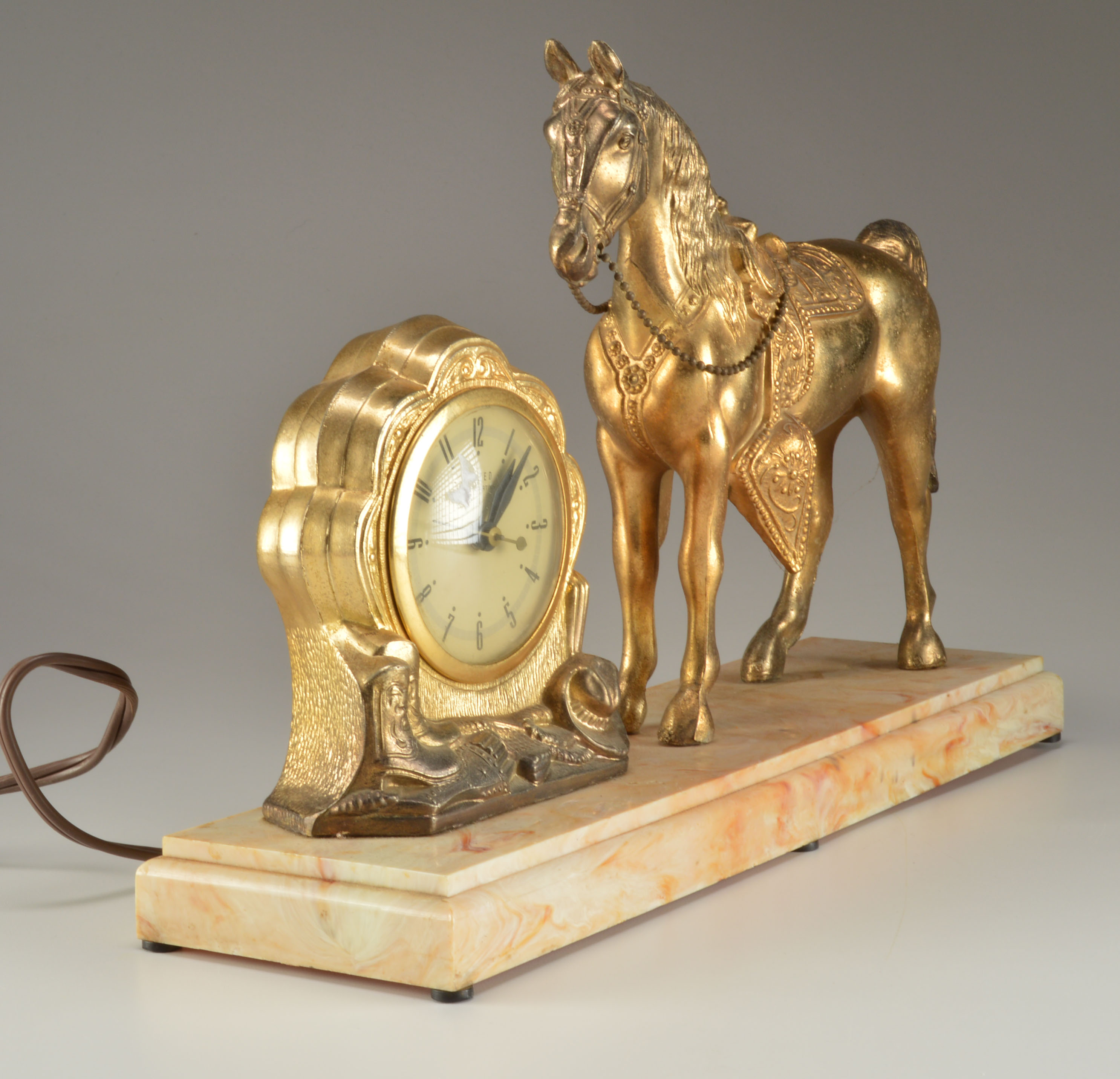 Vintage United Clock Self Starting Parade Horse Mantel Clock EBTH