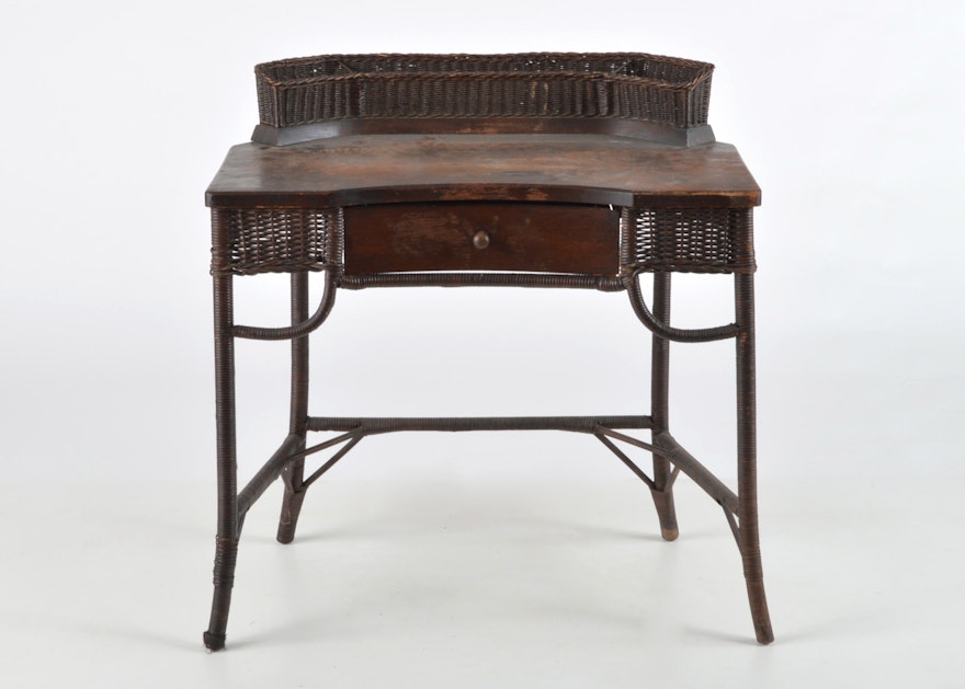 Wood And Wicker Writing Desk Ebth